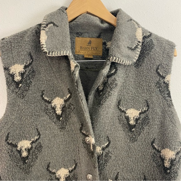 Barn Fly Ranch Collection Made in USA Grey Vest Buffalo Button Up Vest Small - Picture 2 of 7